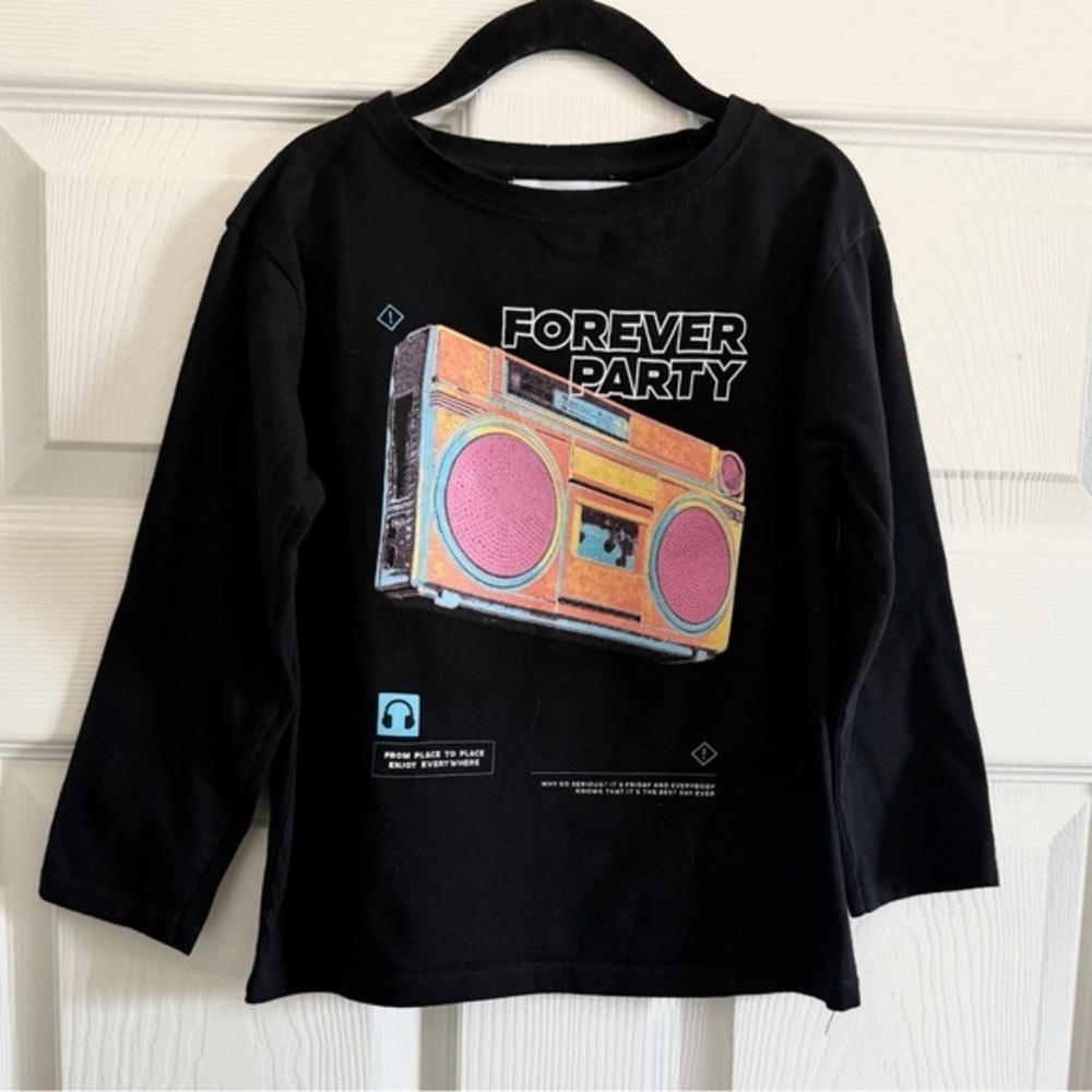 Zara Black Long Sleeve Tee with Boombox Graphic